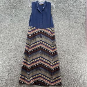 Mara Hoffman Dress Women Small Blue Aztec Print Silk Boho Sleeveless Pocket Maxi